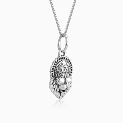 Oxidised Silver Narasimha Crown Pendant With Box Chain For Him