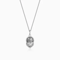 Oxidised Silver Narasimha Crown Pendant With Box Chain For Him