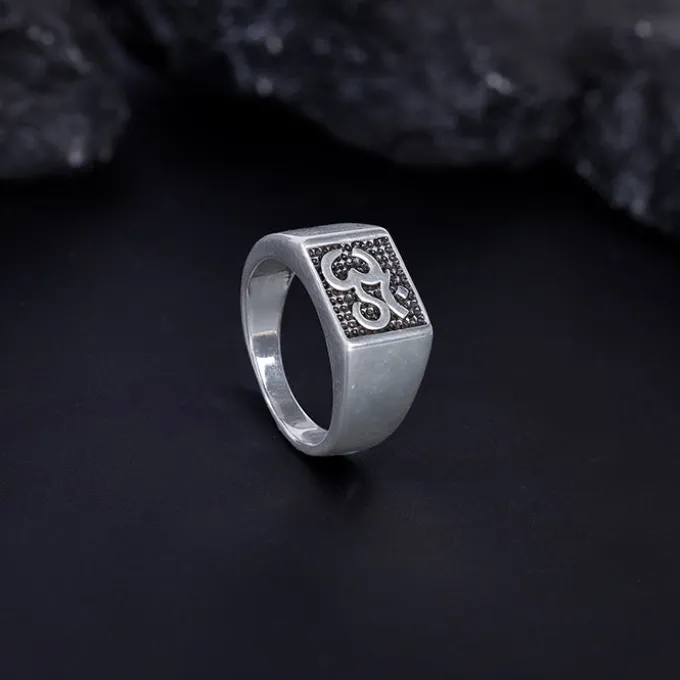 Oxidised Silver Om Ring For Him
