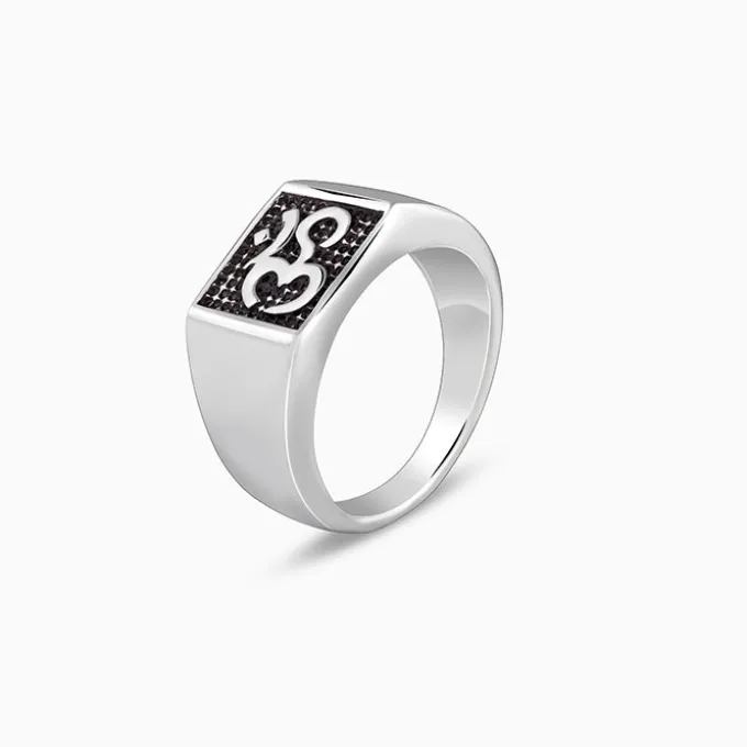 Oxidised Silver Om Ring For Him