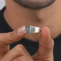 Oxidised Silver Om Ring For Him