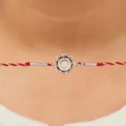 Oxidised Silver Pearl Flower Rakhi