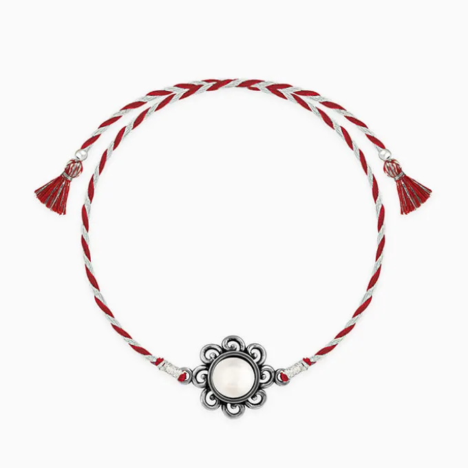 Oxidised Silver Pearl Flower Rakhi