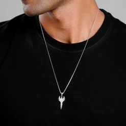 Oxidised Silver Phantom Edge Pendant With Box Chain For Him