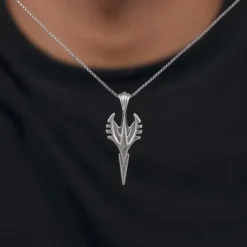 Oxidised Silver Phantom Edge Pendant With Box Chain For Him