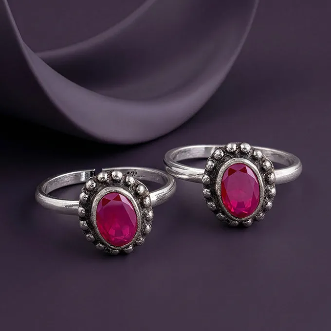Oxidised Silver Pihu Beaded Toe Rings