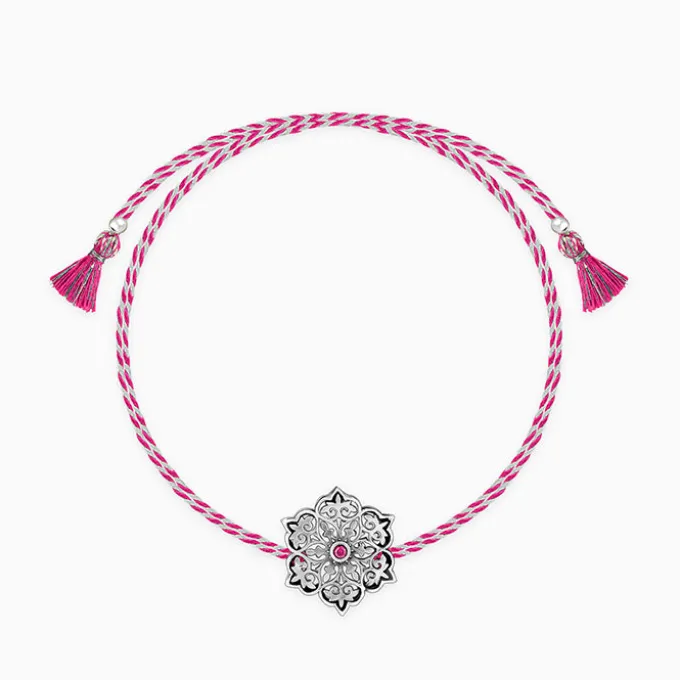 Oxidised Silver Pink Flower Rakhi