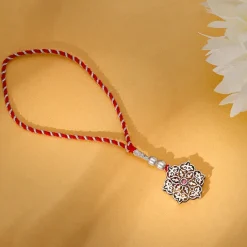 Oxidised Silver Pink Pop Flower Lumba Rakhi