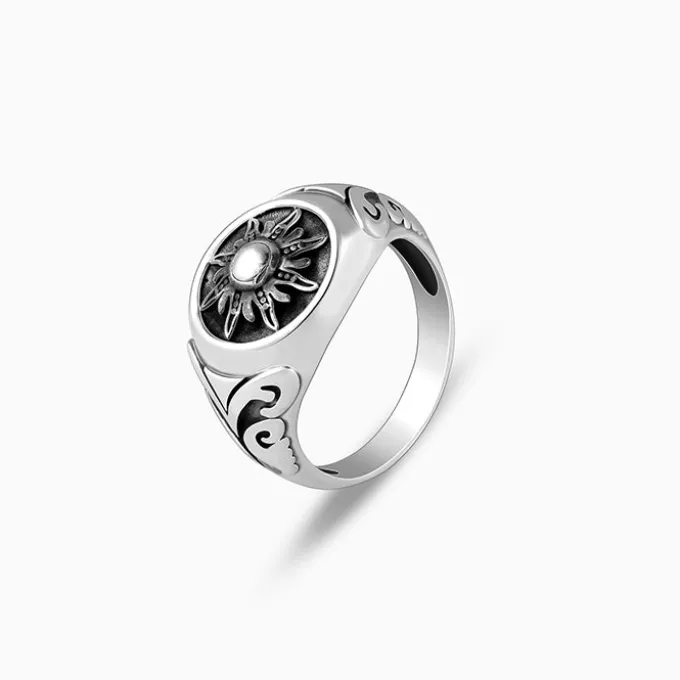 Oxidised Silver Solace Sun Ring for Him