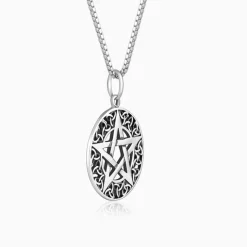 Oxidised Silver Star Pendant With Box Chain For Him