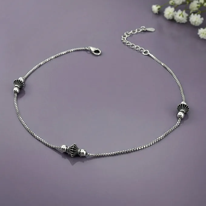 Oxidised Silver Starlace Charm Anklet