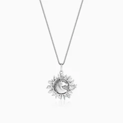 Oxidised Silver Sunborn Horse Pendant With Box Chain For Him