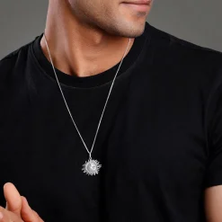 Oxidised Silver Sunborn Horse Pendant With Box Chain For Him