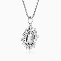 Oxidised Silver Sunborn Horse Pendant With Box Chain For Him