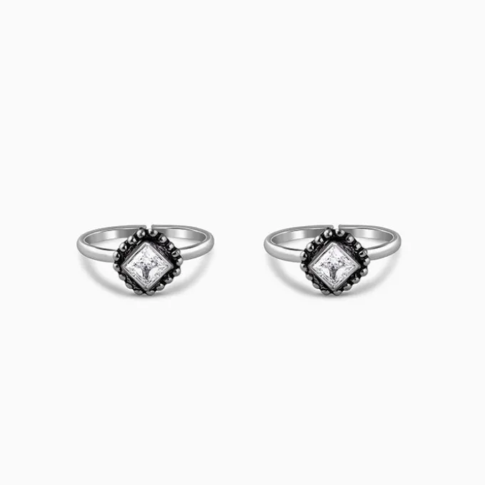 Oxidised Silver Vanya Beaded Toe Rings