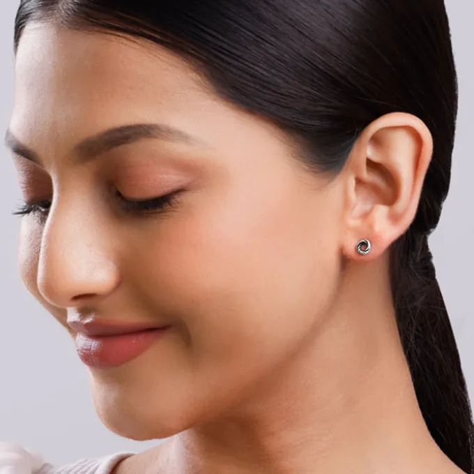 Oxidised Silver Vintage Circle Studs