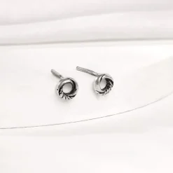 Oxidised Silver Vintage Circle Studs