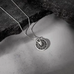 Oxidised Silver Zodiac Spin Pendant With Box Chain For Him