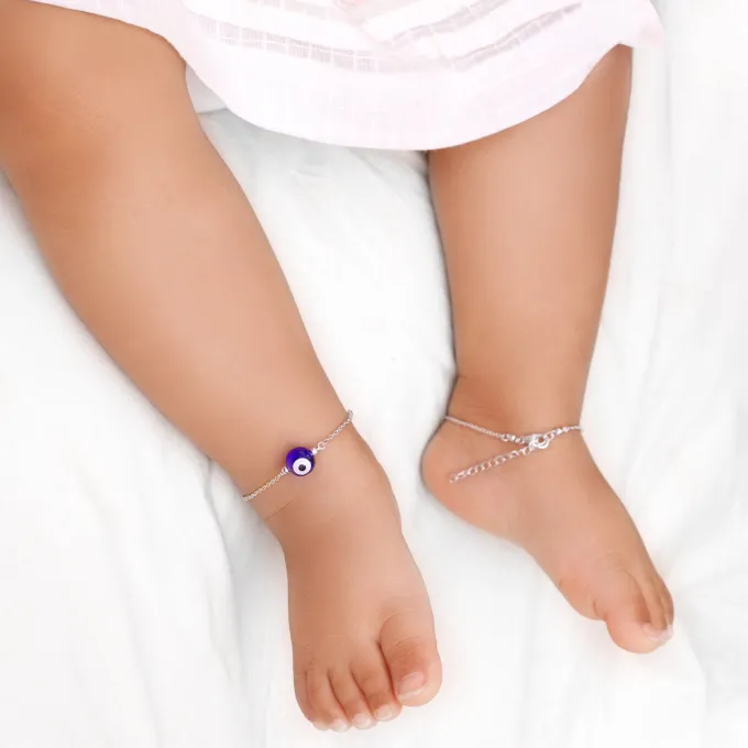 (Pair) Silver Evil Eye Cutie Kids Anklet