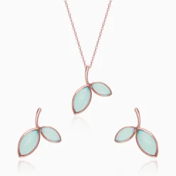 Rose Gold Aqua Dual Chalcedony Leaf Set
