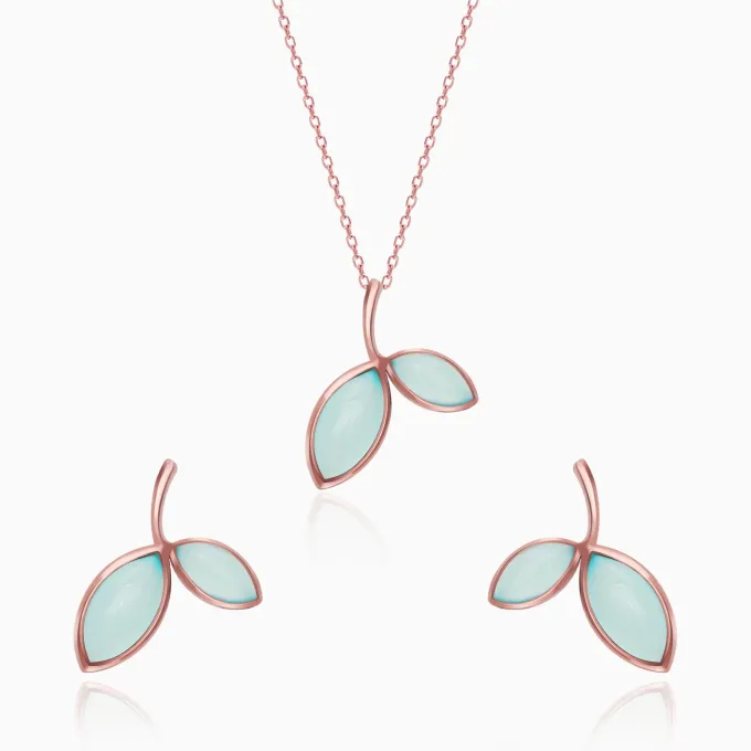 Rose Gold Aqua Dual Chalcedony Leaf Set