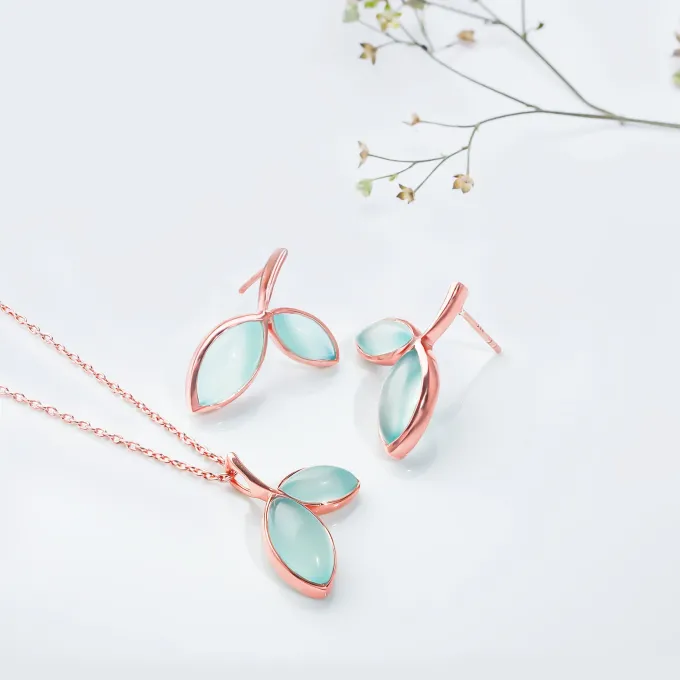 Rose Gold Aqua Dual Chalcedony Leaf Set