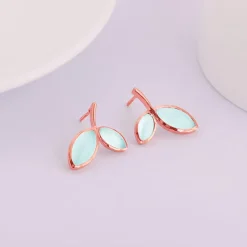 Rose Gold Aqua Dual Chalcedony Leaf Studs