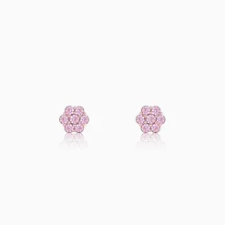 Rose Gold Baby Pink Flower Stud Earrings
