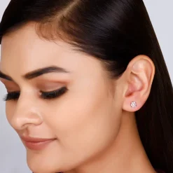 Rose Gold Baby Pink Flower Stud Earrings