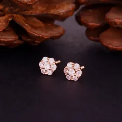 Rose Gold Baby Pink Flower Stud Earrings
