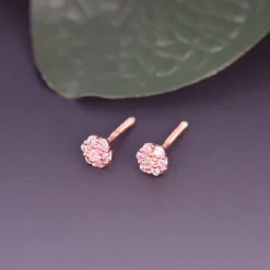 Rose Gold Baby Pink Flower Stud Kids Earrings