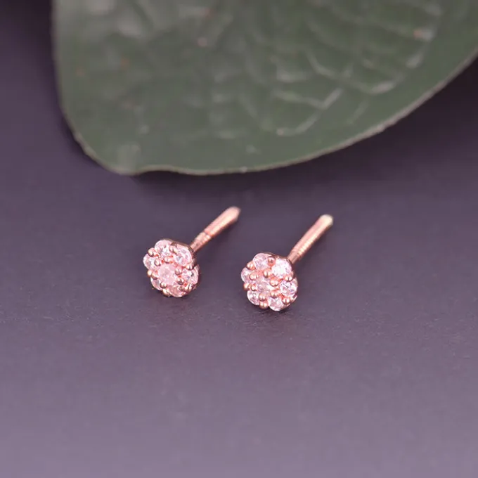 Rose Gold Baby Pink Flower Stud Kids Earrings