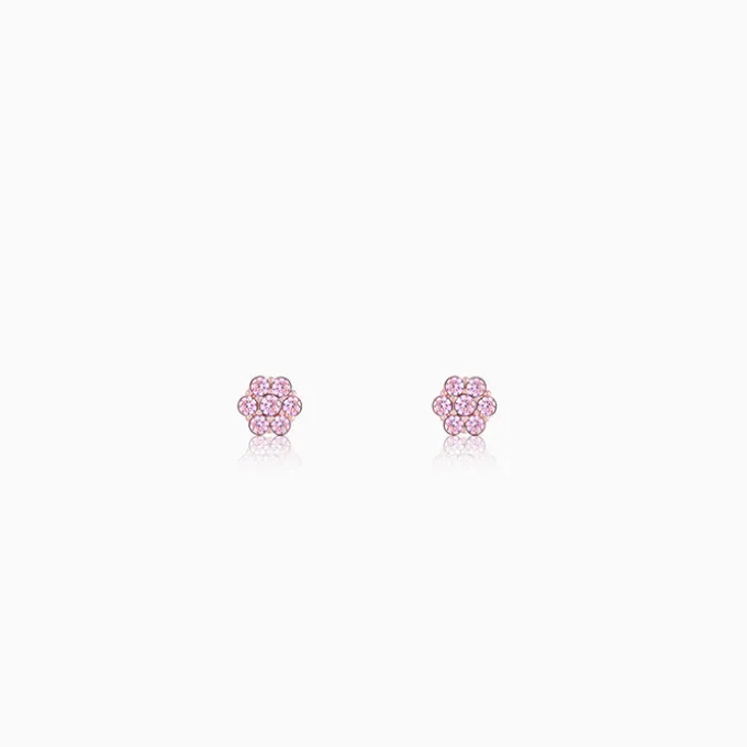 Rose Gold Baby Pink Flower Stud Kids Earrings