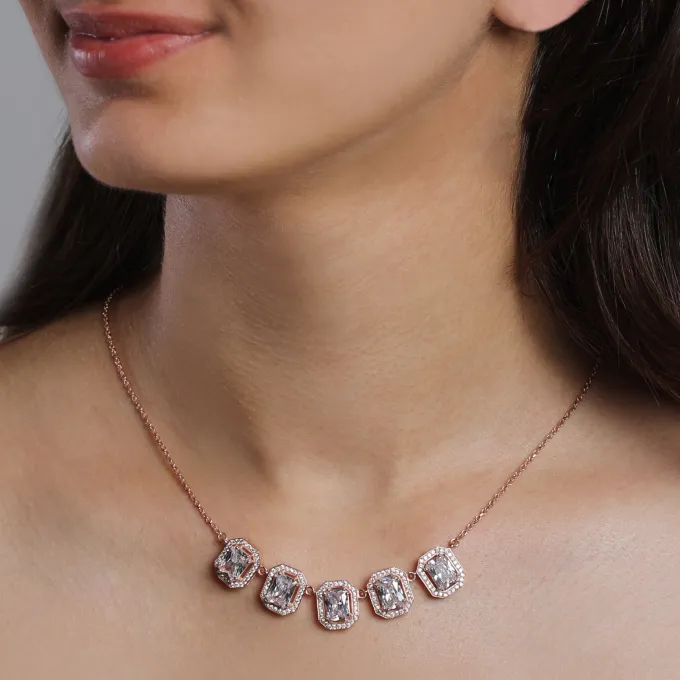 Rose Gold Baguette Bunch Necklace