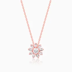 Rose Gold Baguette Flower Pendant with Link Chain
