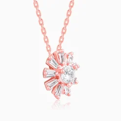 Rose Gold Baguette Flower Pendant with Link Chain