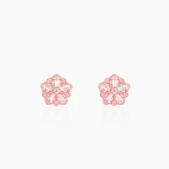 Rose Gold Baguette Flower Earrings