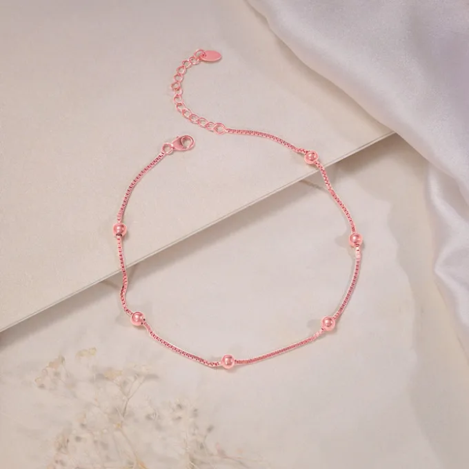 Rose Gold Beaded Box Chain Anklet