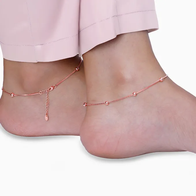 Rose Gold Beaded Box Chain Anklet