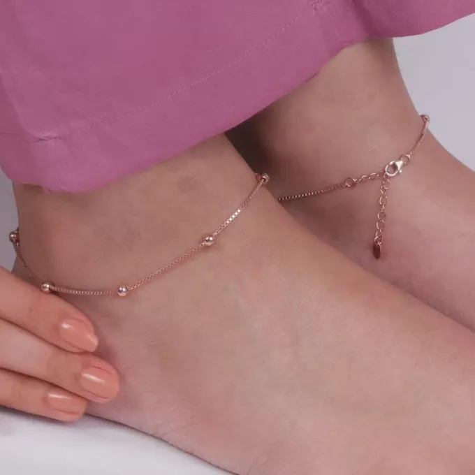 Rose Gold Beaded Box Chain Anklet
