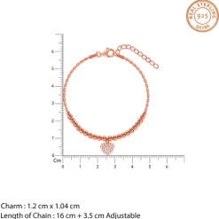 Rose Gold Beaded Heart Charm Bracelet