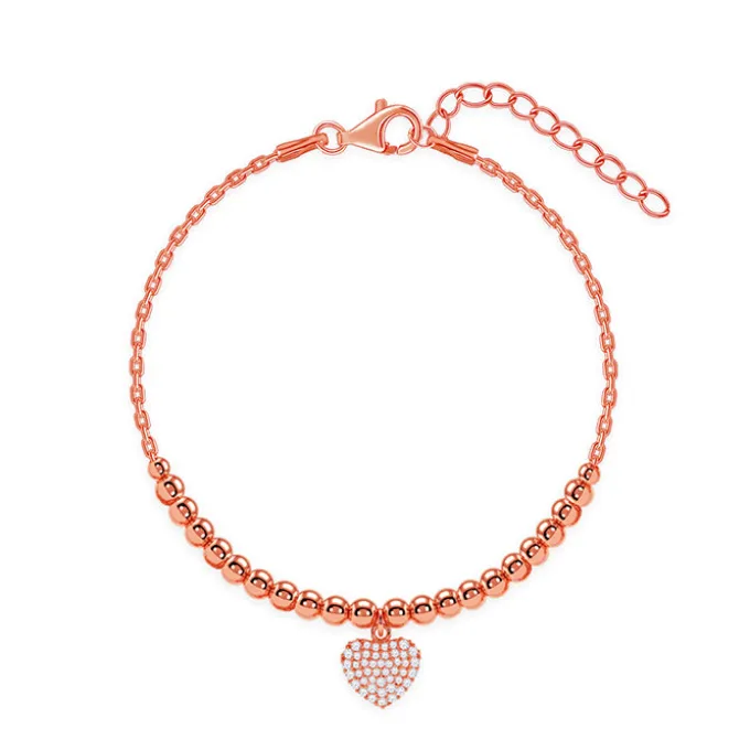 Rose Gold Beaded Heart Charm Bracelet