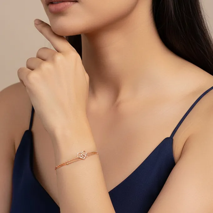 Rose Gold Beaded Heart Layered Bracelet
