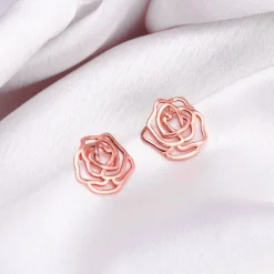 Rose Gold Bed Of Roses Studs