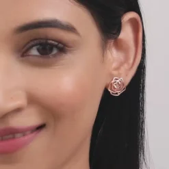 Rose Gold Bed Of Roses Studs