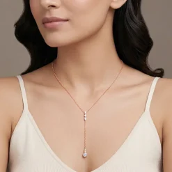 Rose Gold Bezel Lariat Necklace