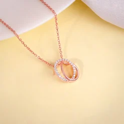 Rose Gold Bloom Ovate Pendant with Link Chain