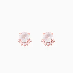 Rose Gold Bloom Rose Quartz Stud Earrings