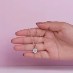 Rose Gold Blue Halo Pendant With Link Chain