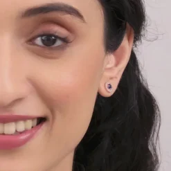 Rose Gold Blue Velvet Studs